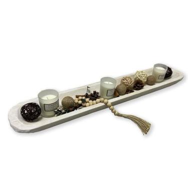 Imagem de Taças de massa de madeira decorativas BEDAZE White (50x15x5cm)