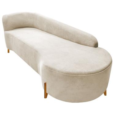 Imagem de Divã Recamier Orgânico França 220cm Lado Dir Pés Madeira Linho Cor Bege