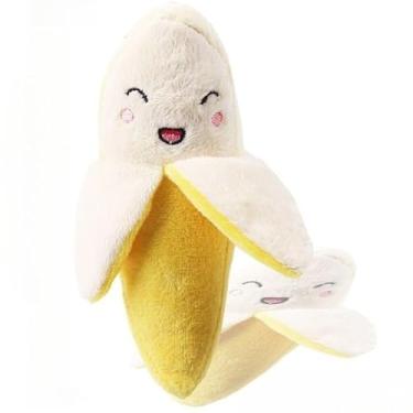Imagem de Brinquedo de Pelúcia com Corda e Som para Cães e Gatos – Mordida Resistente, Material Macio e Seguro, Ideal para Treino, Diversão e Alívio do Estresse (Banana)