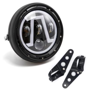 Imagem de BENEALL Conjunto de farol de motocicleta LED 17,8 cm com suporte para farol Cafe Racer Bobber Chopper Cruiser