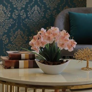 Imagem de Arranjo de Orquídea Artificial Planta Decorativa Vaso e Casca Polida(Rosa Claro)