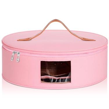 Imagem de Chunful Bolsa organizadora de chapéu para mulheres com aba larga, cowboy e bolsa organizadora dobrável com tampa (rosa, altura 16 cm)