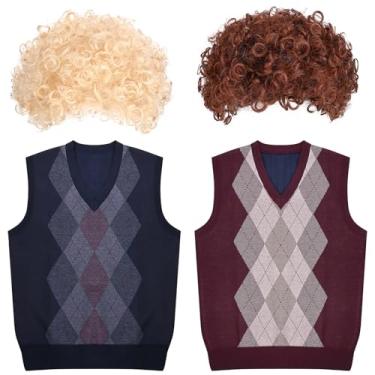 Imagem de Yanbuny 4 peças de fantasia de cosplay de Halloween para adultos, incluindo perucas afro fofas e coletes de suéter, Multicor, G