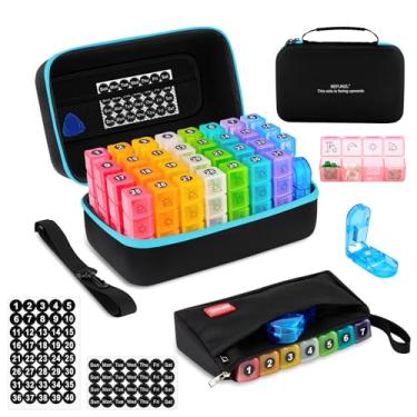Imagem de BEFUNZL Organizador mensal de comprimidos, caixa organizadora de medicamentos com capa rígida portátil e cortador de comprimidos, suporte de comprimidos para 31 dias com bolsa semanal para comprimidos