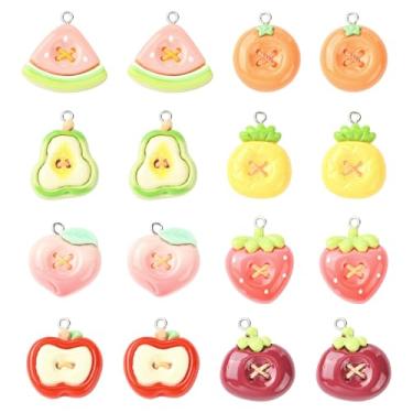 Imagem de Ipotkitt 32 peças, 8 estilos, pingentes de botão em forma de fruta de resina com laço morango laranja amuletos em forma de maçã para joias faça você mesmo, pulseira, colar, brincos, chaveiros