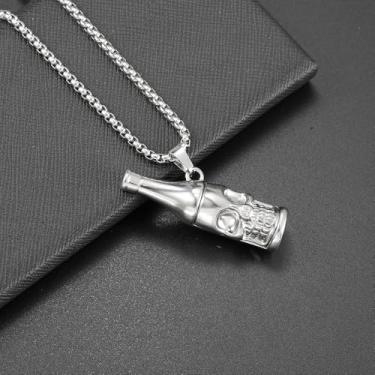 Imagem de Colar vintage com pingente de garrafa de caveira de aço inoxidável, corrente masculina com design exclusivo de abridor de cerveja, joia moderna