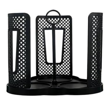 Imagem de AUNMAS Dispensador de Armazenamento de Copo Giratório de Plástico, Organizador de Copo e Tampa Com 3 Compartimentos para Cozinha, Casa, Cafeteria, Escritório, Rv (Preta)