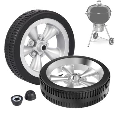 Imagem de Rodas de substituição para churrasqueiras Weber, rodas de grelha de 15 cm para churrasqueiras a carvão Weber, peças de roda de rodízio para churrasco 65930 com tampas de cubo, prata
