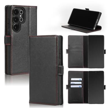 Imagem de TENKOSUIYO Capa carteira de couro premium compatível com Samsung Galaxy S25 Ultra 5G (6,9 polegadas) Capa de couro para homens e mulheres com suporte de cartão fecho magnético suporte (preto)