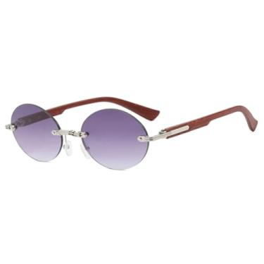 Imagem de JRLLFD Óculos de sol retrô sem aro oval feminino, moda luxo punk masculino e feminino para atividades ao ar livre UV400 (marrom degradê cinza)