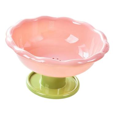 Imagem de Generic Fruteira em formato de flor com furos de drenagem, ideal para petiscos e decoração de mesa de centro. Leve, com pedestal removível (26x14cm), Rosa