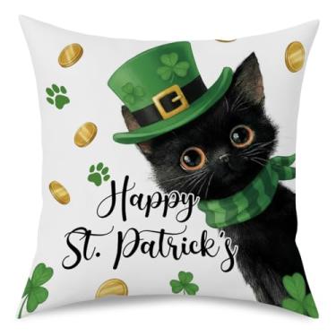 Imagem de Fokongna Travesseiros Happy St Patrick s Day 45,7 x 45,7 cm, capas de trevo de gato, almofada decorativa para sala de estar, sofá, almofadas decorativas