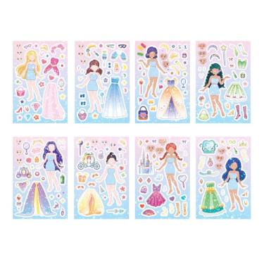 Imagem de 8 peças de adesivos bonitos de princesa Make A Face, adesivos para lembrancinhas de festa, arte, artesanato, jogos, prêmios de atividade escolar, adesivos à prova d'água para meninas, meninos