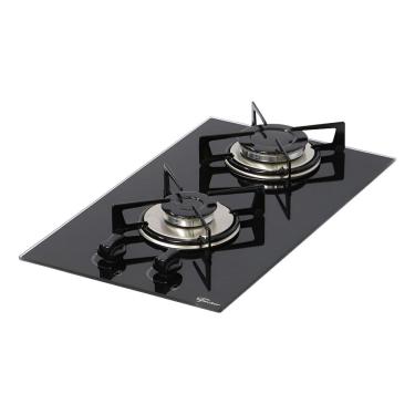 Imagem de Cooktop 2 Bocas Gas Bivolt Vidro Preto 30x52cm - Fischer