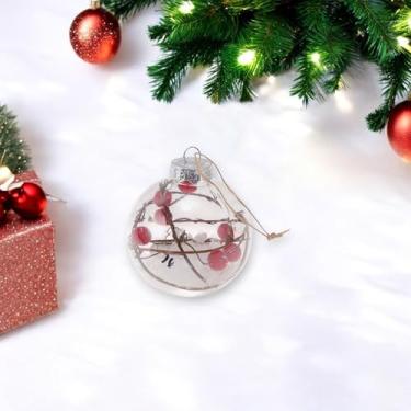 Imagem de Generic 1 peça de bolas de Natal redondas transparentes frutas vermelhas murchas bola de videira plástico transparente 8 cm