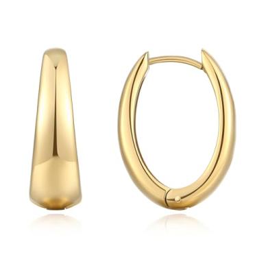 Imagem de Rhinelife - Brincos de argola femininos, banhados a ouro 18 K, hipoalergênicos, joias modernas para presente para ela, tamanho pequeno, médio e grande, Medium, Aço inoxidável, Sem pedra preciosa