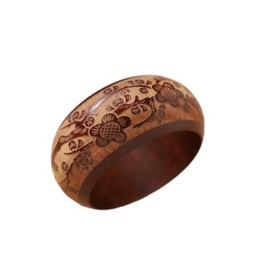 Imagem de Pulseiras étnicas grossas de madeira boêmia esculpida geométrica de madeira natural para mulheres e homens vintage padrão listrado artesanal tribal joia de pulso, Medium, Zinco, Sem Pedra Preciosa