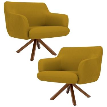 Imagem de Kit 2 Poltronas Giratórias Base Madeira B-279 Mostarda
