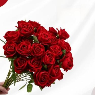 Imagem de Kit 30 Rosas Artificiais Aveludadas 50cm Vermelhas – Flores Decorativas Realistas para Arranjos e Decoração (Kit c/ 20 Rosas)