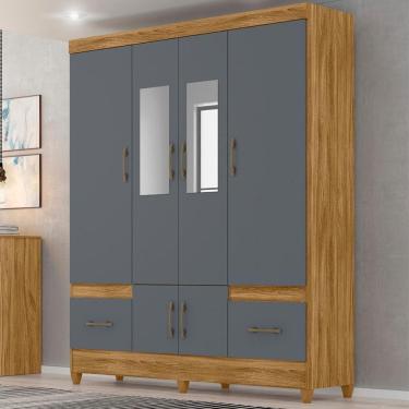 Imagem de Guarda Roupa Casal Com Espelho Ms912 4 Portas 2 Gavetas - Freijó / Off White Freijó / Cinza