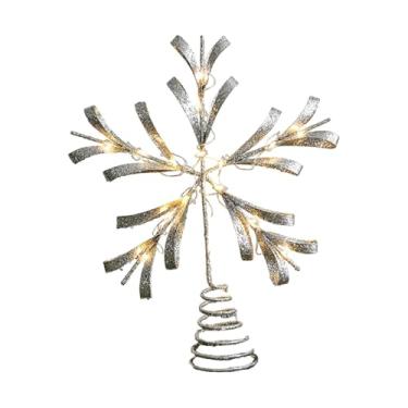 Imagem de Fenteer Estrela de Natal com LED para o topo da árvore, decoração natalina ideal para fotos, Argent