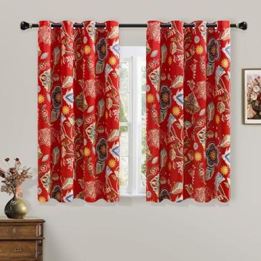 Imagem de XiDi Cortinas blackout 100% blackout vintage com estampa floral 153 cm de comprimento, 2 painéis para quarto, sala de estar, isolamento térmico, luxuoso, botânico, folha, estampada, ilhós, cortinas