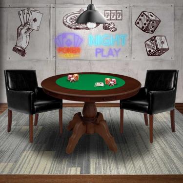 Imagem de Mesa De Jogos Carteado Redonda Montreal Tampo Reversível Imbuia Com 2 Cadeiras Liverpool Corino Preto Liso G36 G15 - Gran Belo