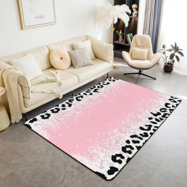 Imagem de Erosebridal Tapete de área de leopardo rosa ombré, 12 x 18 cm, tapetes de sala de estar, estampa de guepardo e cinza preto, tapete de lantejoulas gradiente, antiderrapante, estampa de pele selvagem,