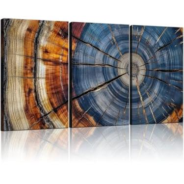 Imagem de 3 peças de anéis de árvore abstrata grão de madeira emoldurada decoração de parede impressão em tela imagem natureza planta arte moderna pôster galeria quarto sala de estar escritório 30,5 x 40,6 cm