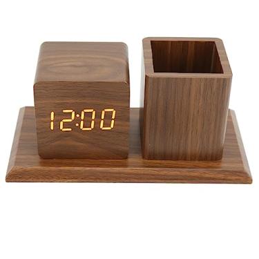 Imagem de Zerodis Porta-canetas Relógio Coleção de Artesanato Material Escolar de Escritório Material de Escritório 3 Alarmes e Brilho Ajustável para Decoração de e Uso Doméstico Porta-canetas Relógio de Mesa