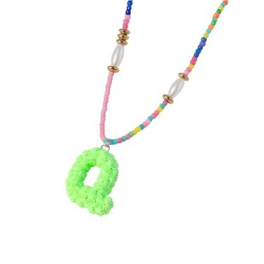 Imagem de ZShireeyBlackey Colar de contas coloridas com inicial para mulheres, colar de letras de bolhas personalizado com miçangas para meninas, gargantilhas boêmias, joias e presentes, Resina, Sem Pedra