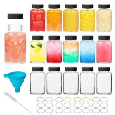 Imagem de CAKKVDE Garrafas de vidro de gengibre de 118 ml com tampas pretas, pacote com 16, garrafas de suco de 113 g, garrafas de vidro pequenas à prova de vazamento com tampas para dose de bem-estar,