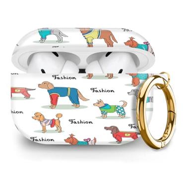 Imagem de Capa compatível com AirPod Pro 2ª/1ª geração com chaveiro dourado, capa protetora completa à prova de choque para fone de ouvido sem fio para Airpod Pro 2023/2022/2019 (cachorro)