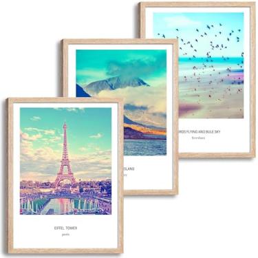 Imagem de Arte de parede em tela emoldurada natural Paris Torre Eiffel Impressão Pôsteres Ilha Paisagem Pinturas Impressões Arte Moderna Clássico Marco Urbano Decoração de Parede para Sala de Estar Quarto