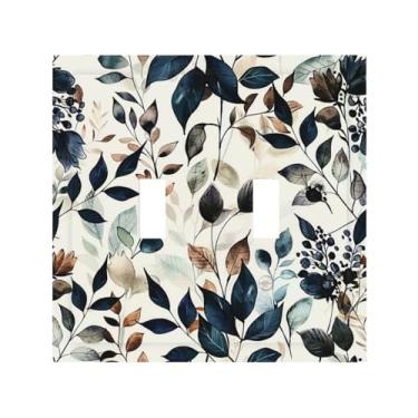 Imagem de BHGAHD Capa decorativa de placa de interruptor com folhas de eucalipto salpicadas de tinta, design de placa de parede de 2 grupos, exclusivo interruptor duplo de interruptor de luz dupla, placa