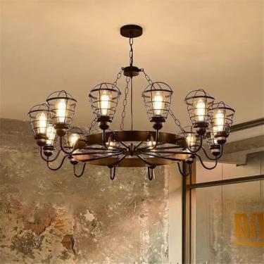 Imagem de Luminária pendente vintage industrial com LED, estilo americano, ideal para sala de estar, restaurante, quarto, casa de campo, loft, loja de roupas, café, bar, casa de família (S 12 lâmpadas