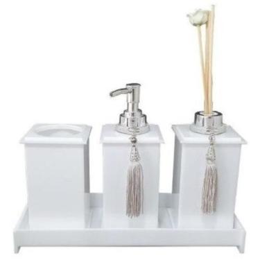 Imagem de Kit Potes Em Acrílico Para Banheiro 4 Pçs Luxo K15br4 Branco - Decor
