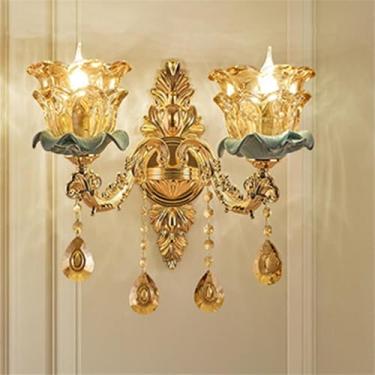 Imagem de Luminária de parede contemporânea de cristal para interiores, estilo europeu, luxuosa, com LED, para decoração de sala de estar, quarto, escritório, quarto modelo, hotel, casa de campo, corr