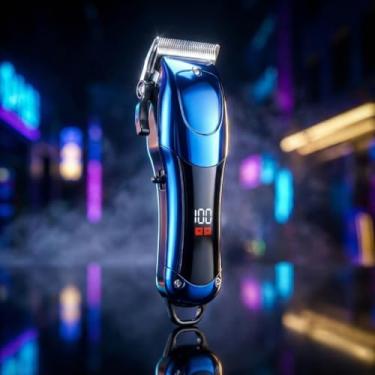 Imagem de Aparador de Cabelo e Barba Sem Fio Profissional – Lâmina Inox, Display LED, Carregamento USB e Pentes Guia – Acabamento Metálico para Uso Doméstico ou Barbearia (Azul)