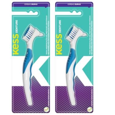 Imagem de Kit Com 2 Escova Prótese Kess | Escova Dental Denture | Cerdas Duras Para A Higienização De Próteses Dentárias | Cores Sortidas