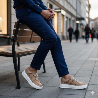 Imagem de Tênis Sneaker em Couro Premium Artesanal Masculino Estilo Superior Casual-Masculino