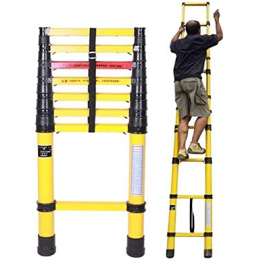 Imagem de OKUOKA Escada de extensão de fibra de vidro 5 m/4,5 m/4 m/3,5 m/3,0 m/2,5 m/2,0 m, escada telescópica dobrável, escada telescópica de escalada estendida para trabalho elétrico de telhado doméstico