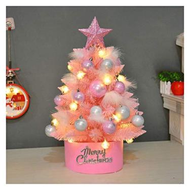 Imagem de Árvore de Natal premium rosa inclui bola automática e suporte artificial sem iluminação, árvore de Natal com dobradiça interna para Natal, árvore de Natal falsa de 1,2 m (Cor: B 60 cm)