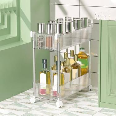 Imagem de Carrinho de rodinhas para cozinha, banheiro, carrinho utilitário de acrílico transparente com roda bloqueável carrinho de armazenamento multifuncional (2 camadas)