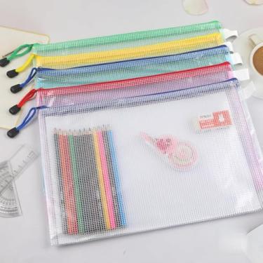 Imagem de 5 bolsas de malha com zíper A4 tamanho carta sacos de plástico à prova d'água com zíper para viagens, organização de sala de aula, armazenamento de jogos de tabuleiro, quebra-cabeças, cosméticos