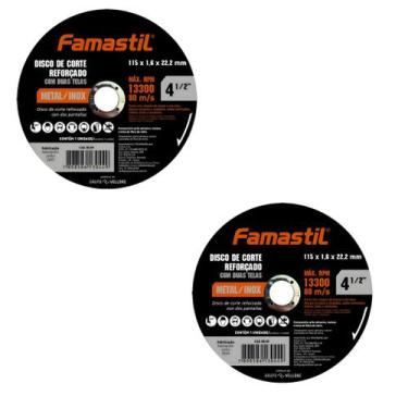 Imagem de Kit 2 Disco De Corte Inox Famastil 4.1/2 1mm Profissional Preto - Farm