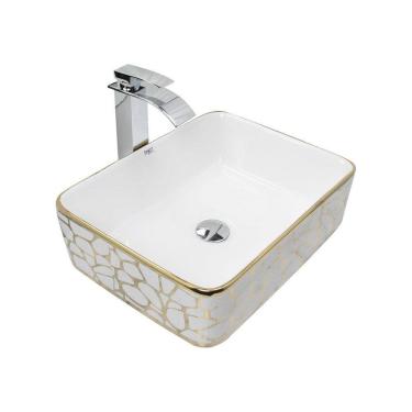 Imagem de Kit Cuba Pia Louça Cerâmica Banheiro C/Torn e Vál Cromada 22