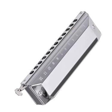 Imagem de Gaita profissional de 12 furos com chave C cromática cinza claro instrumento de desempenho avançado