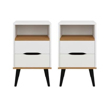 Imagem de Kit Conjunto 2 Mesas de Cabeceira OLD 2 Gavetas Pés Polipropileno Qaurto Cama Box Casal - PLM (BRANCO/NATURE)