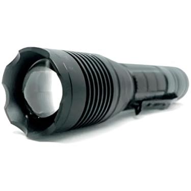 Imagem de Lanterna Tática LED Recarregável USB, 990.000W, 5 Modos de Luz, Alcance 500m, Bateria de Lítio 26650, Corpo em Metal, com Cabo USB e Cordão